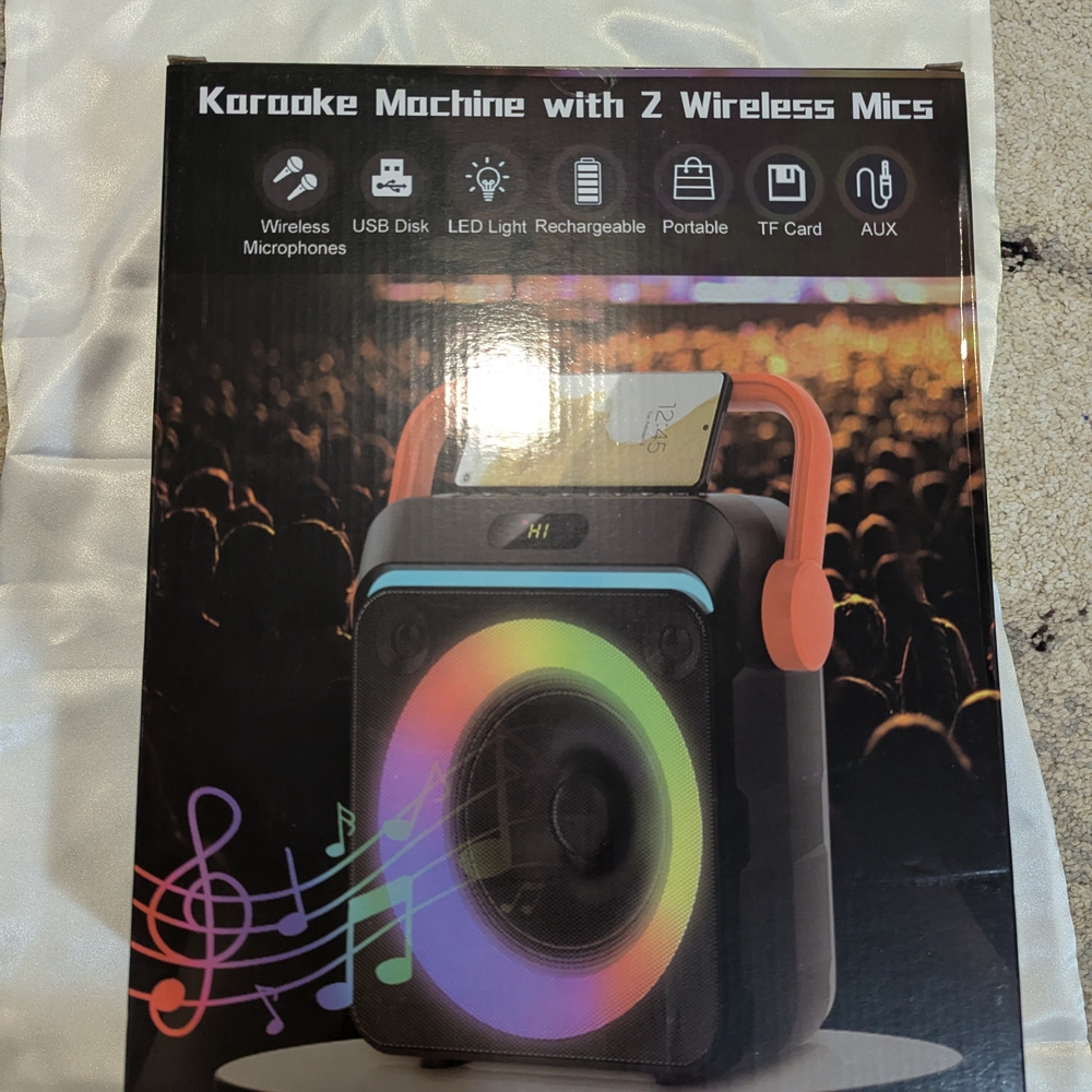 Karaoke Machine with Wireless Mics - Black and Orange